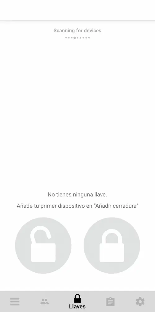 pantalla inicial de la app